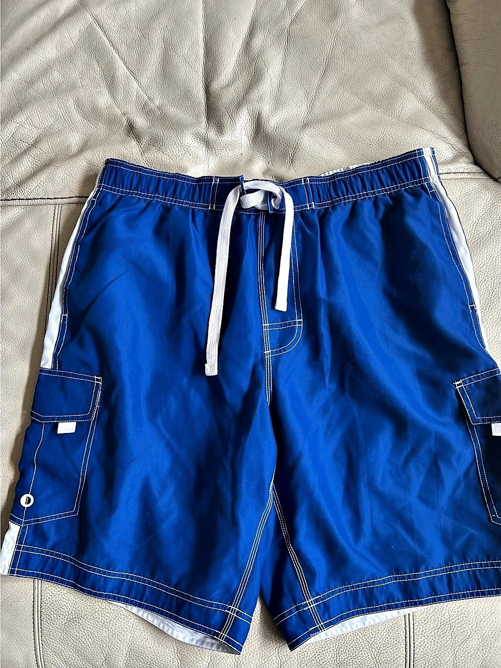 Wave Zone Men's Swim Trunks Blue & White Size Large